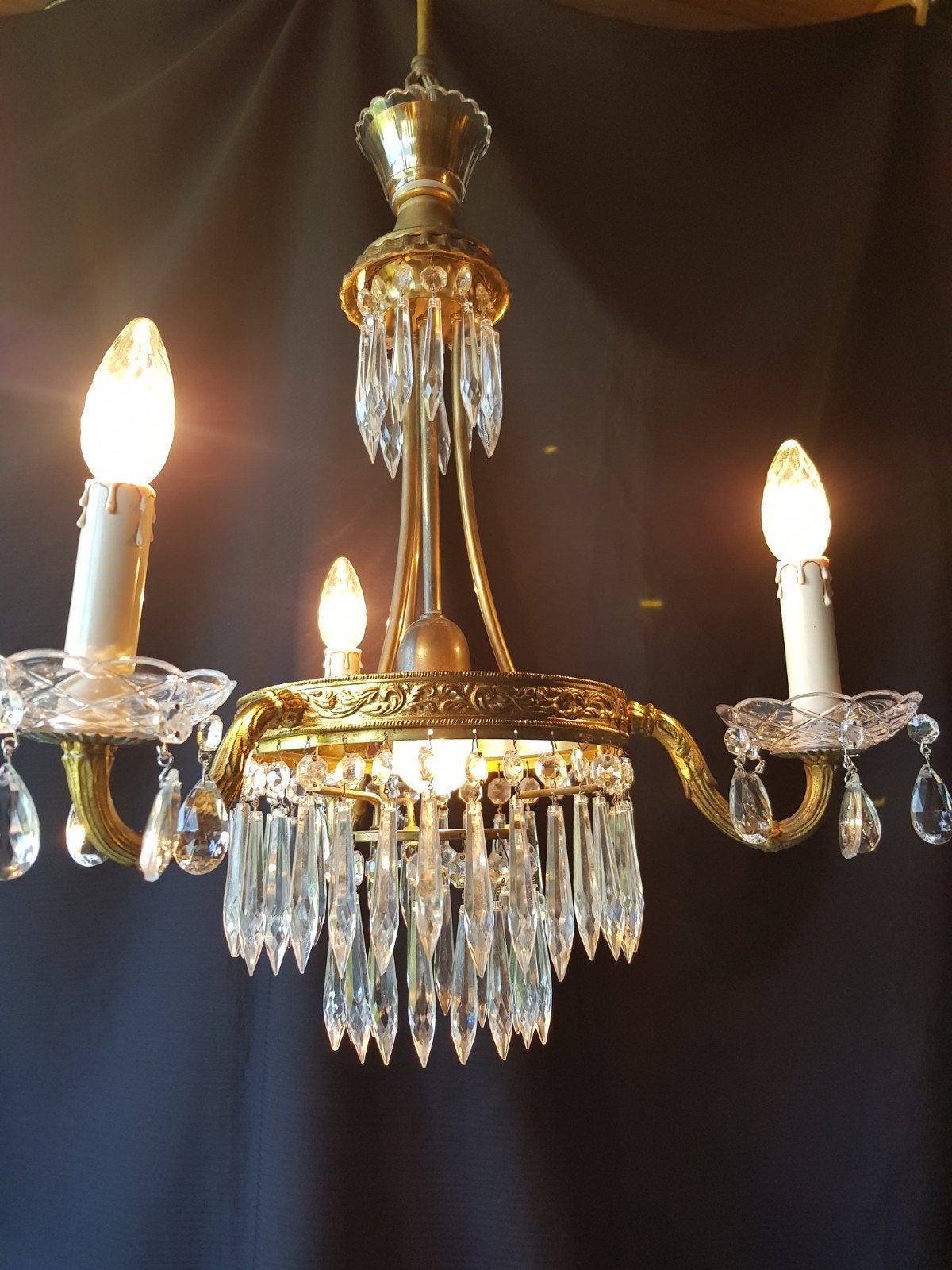 4 lamps kroonluchtertje, Ophalen of Verzenden, Gebruikt, Glas, E14 (klein)
