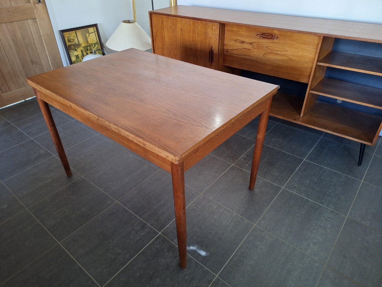 vintage uitschuifbare eettafel midcentury, Huis en Inrichting, Tafels | Eettafels, Ophalen, Gebruikt, 200 cm of meer, 50 tot 100 cm