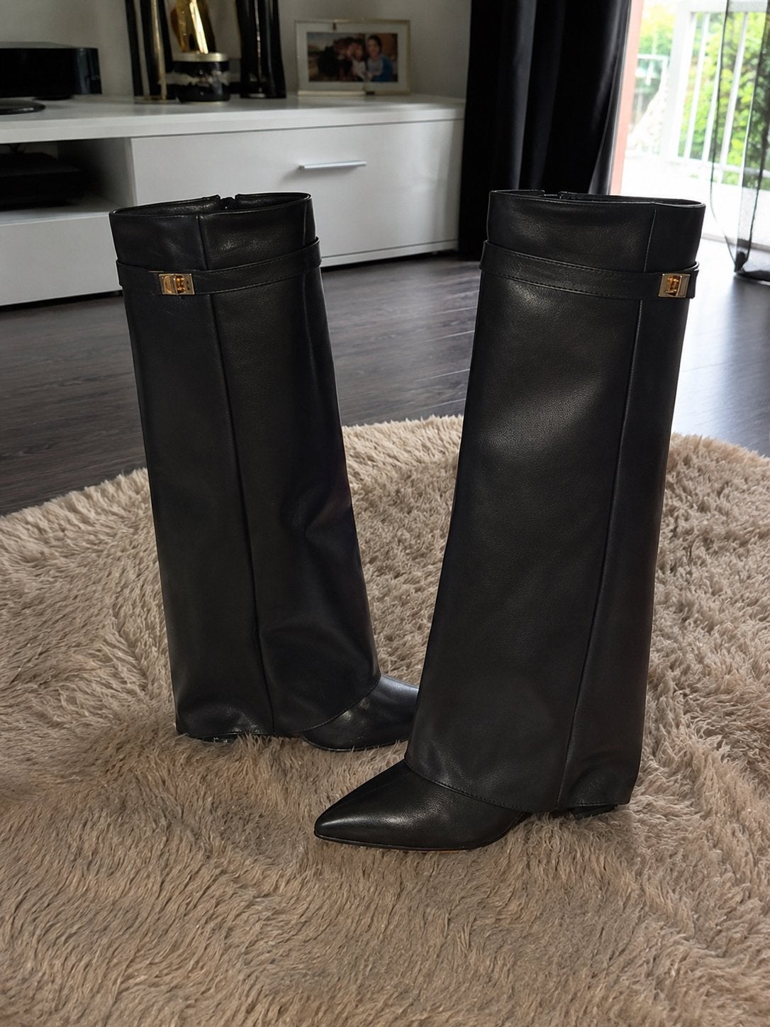 Shark Lock Laarzen Zwart Leer, Kleding | Dames, Schoenen, Ophalen of Verzenden, Zo goed als nieuw, Zwart, Hoge laarzen