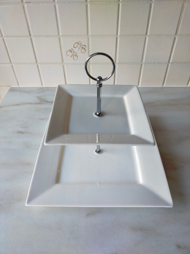 Etagere 2 laags Wit, Huis en Inrichting, Woonaccessoires | Etagères, Ophalen, Etagère, Met standaard, Zo goed als nieuw