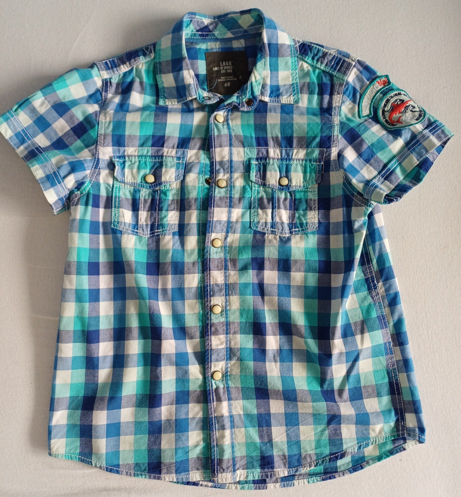 Ruitblouse mt 134, Kinderen en Baby's, Gebruikt, H&M, Overhemd of Blouse, Ophalen of Verzenden