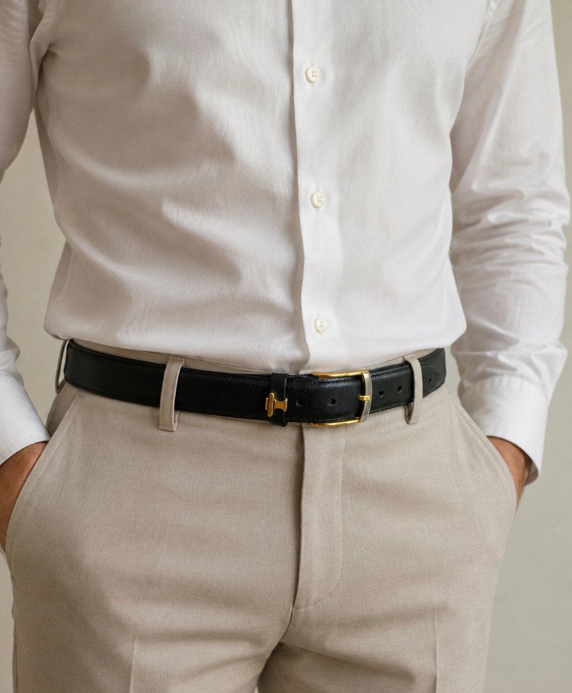 Henri Roseau leren riem – zwart met goudkleurige gesp, Kleding | Heren, Riemen en Ceinturen, 95 tot 105 cm, Ophalen of Verzenden