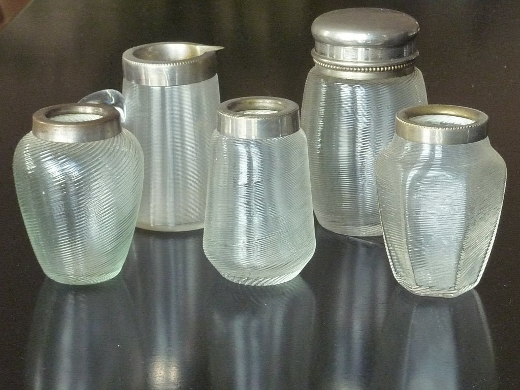 5x Fries draadglas, theebusje, melkkannetje, lepelvaasjes, Antiek en Kunst, Ophalen of Verzenden
