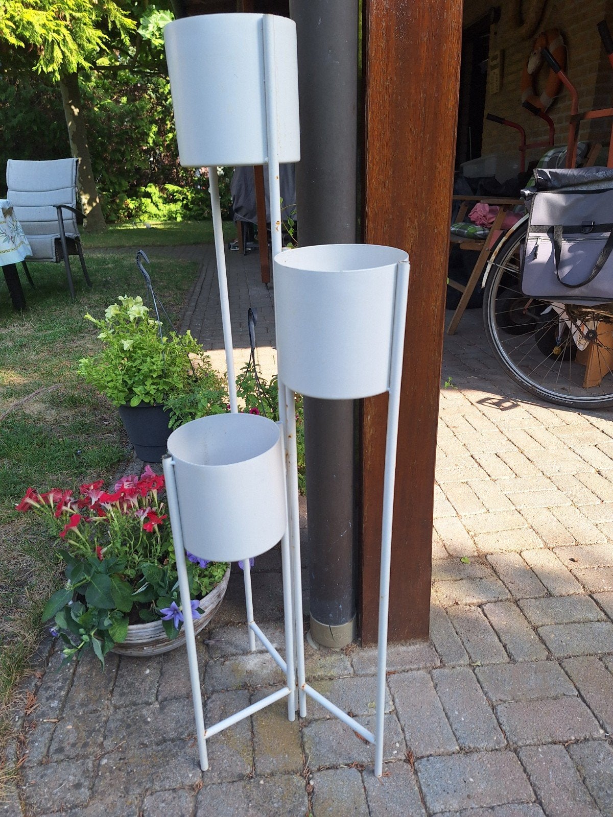 Plantenetagère metaal beige 3 potten,bijbehorend plantenrek, Tuin en Terras, Bloembakken en Plantenbakken, Ophalen, Minder dan 60 cm