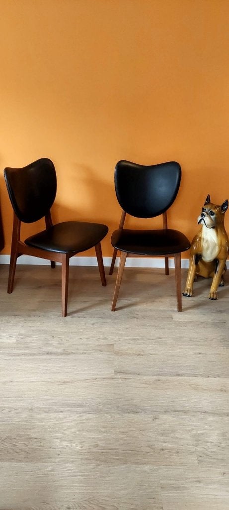 2 Vintage  Stoelen Deens Design Teak Hout Skai Zwart Bruin, Hout, Eu, Twee, Bruin