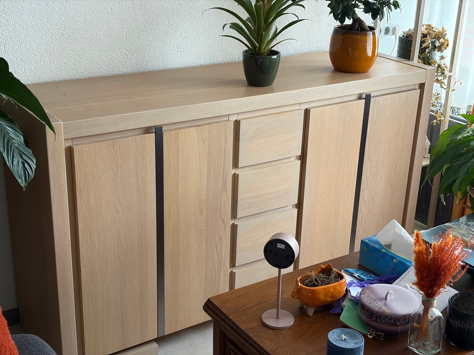 Stijlvol Eiken Dressoir met Lades en Deuren, Ophalen, 150 tot 200 cm, Eikenhout, Zo goed als nieuw