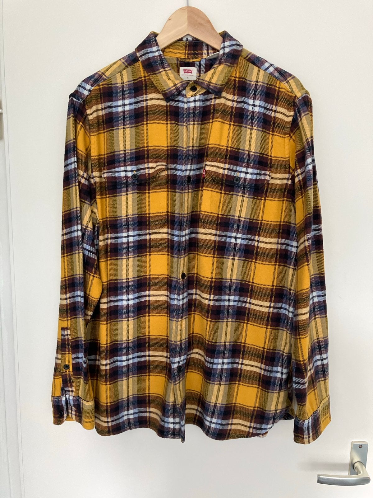 Levi's Flanellen Overhemd Maat L - Geel Geruit, Kleding | Heren, Ophalen of Verzenden, Zo goed als nieuw, Geel, Halswijdte 41/42 (L)