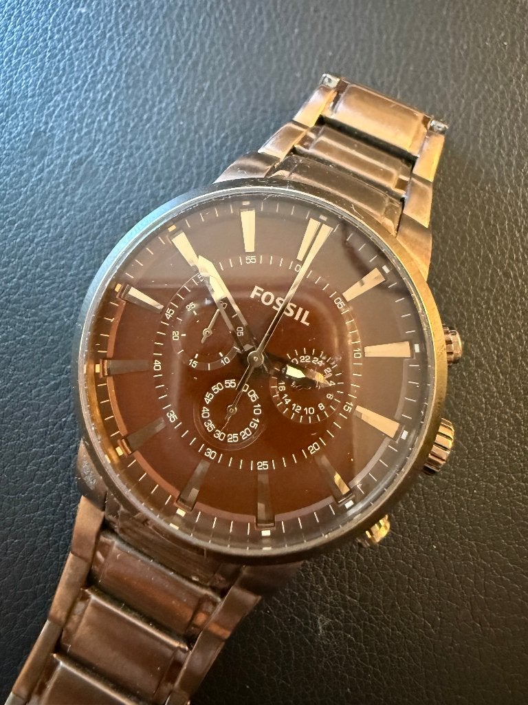 Fossil Brown Dial Chronograph Watch FS4357 Men's Watch, Overige merken, Staal, Gebruikt, Staal