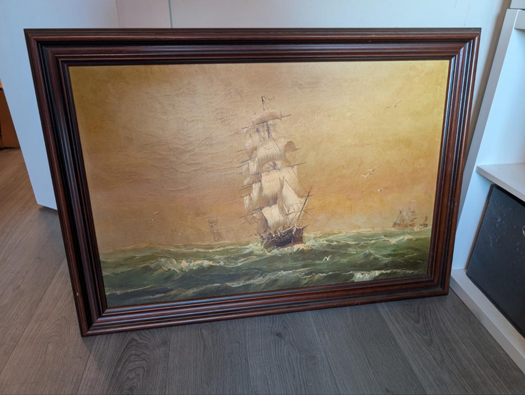 Groot Maritiem Olierschilderij - Driemaster op Zee, Ophalen