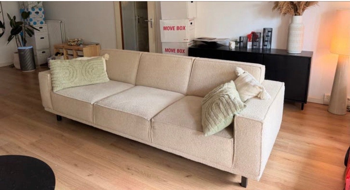 Bouclé creme 3,5 zits bank, Ophalen, Driepersoons, 75 tot 100 cm, Zo goed als nieuw