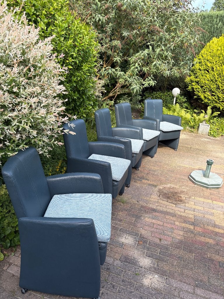 Leren eetkamerstoelen, Huis en Inrichting, Stoelen, Ophalen, Gebruikt, Blauw, Leer
