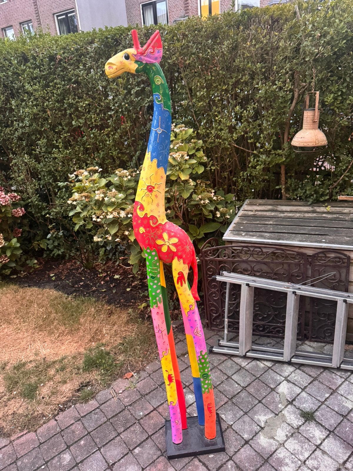 Handbeschilderde houten Giraffe, Antiek en Kunst, Ophalen