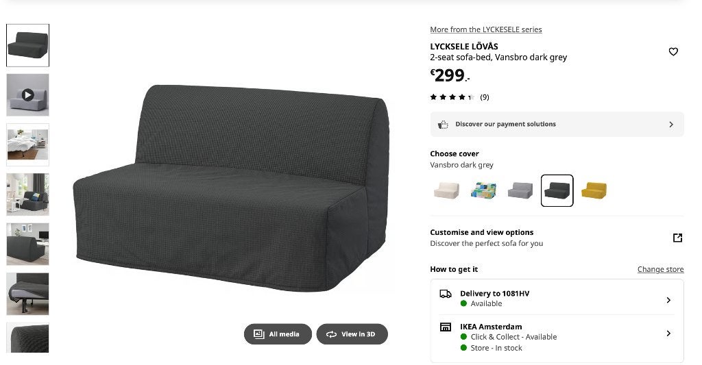 Sofa-bed, Ophalen, Zo goed als nieuw, Tweepersoons, Grijs