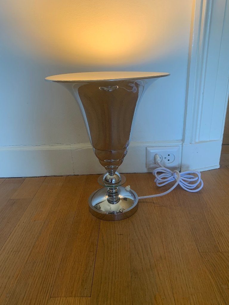 Art Deco Uplighter lamp verchroomd vintage, Overige typen, Gebruikt, Art deco, Met kap