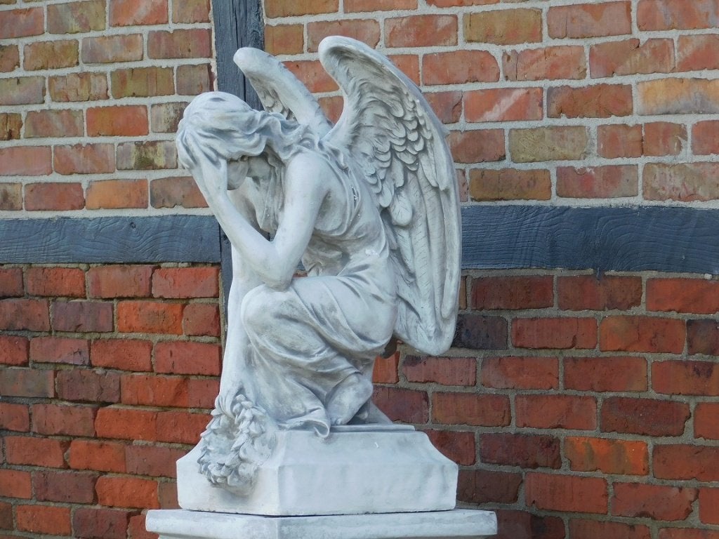Beeld Knielende Engel met Krans - 80 cm - Steen, Steen, Engelenbeeld, ., Nieuw