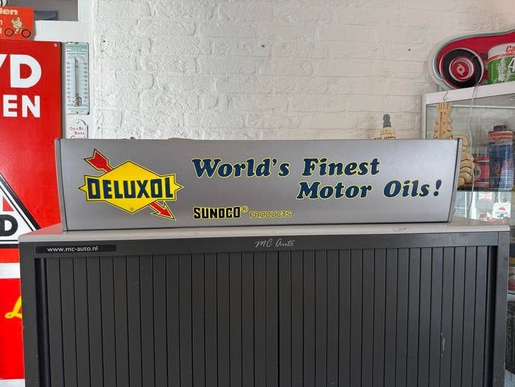 Vintage Deluxol Sunoco Motor Oils Lichtbak Reclamebord, Ophalen