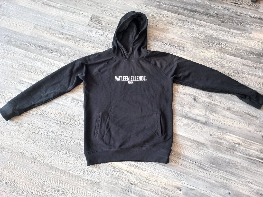Zwarte RUMAG hoodie Wat een ellende!, Zwart, Maat 42/44 (L), Ophalen of Verzenden, Zo goed als nieuw
