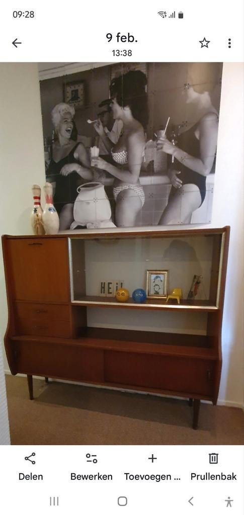 Deense vintage teakhouten kast / highboard, Ophalen, Gebruikt