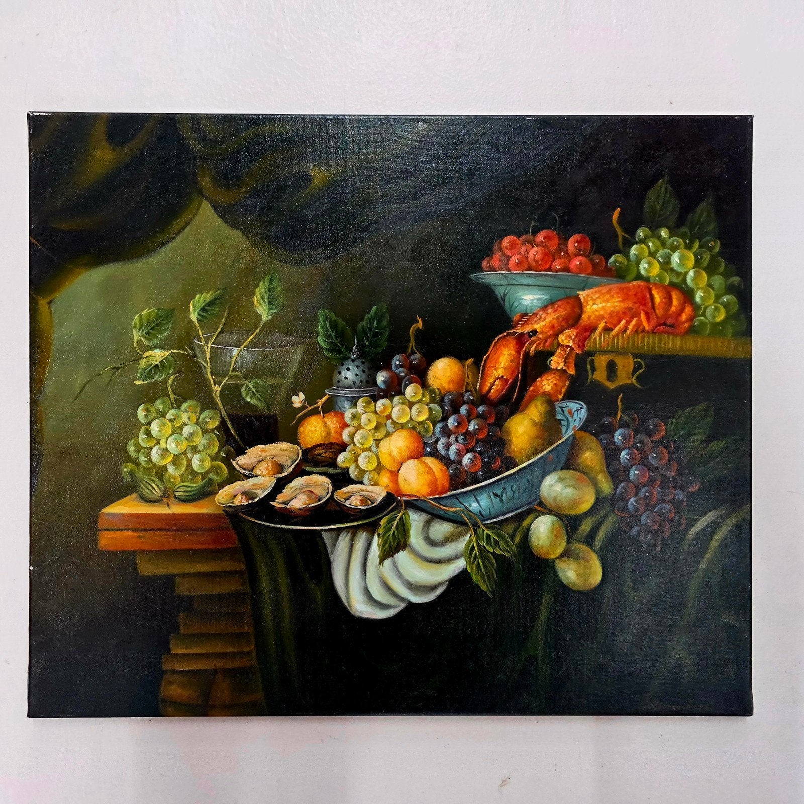 Klassiek stilleven met kreeft, fruit en oesters - 50x60cm, Ophalen of Verzenden