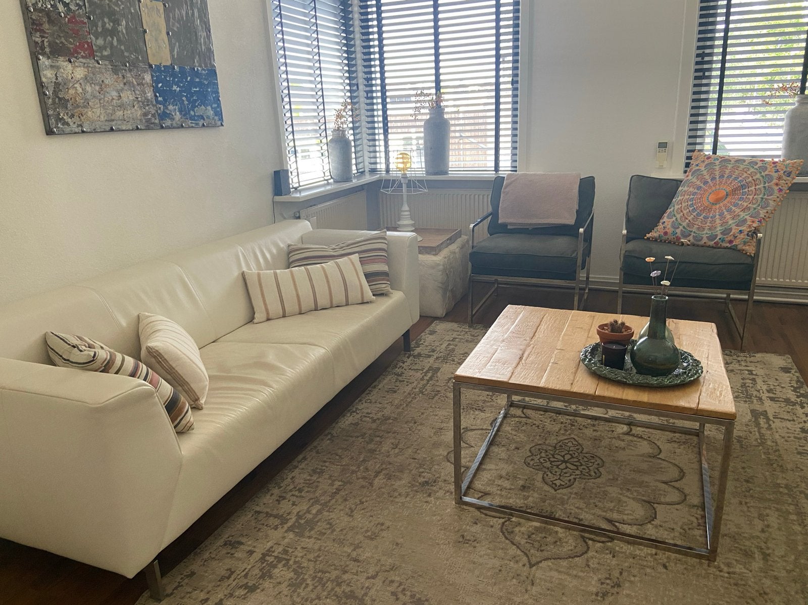 Rolf Benz leren bank en twee fauteuils, Huis en Inrichting, Ophalen, Gebruikt, Driepersoons, Rechte bank