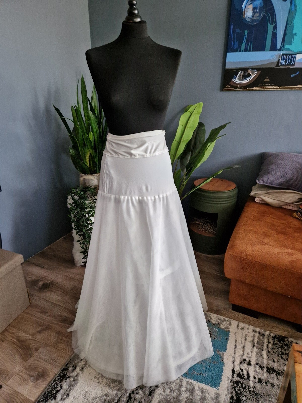 Poirier hoepelrok 1-ring XL/44, 230cm omtrek, verlengd, Wit, Ophalen of Verzenden, Zo goed als nieuw, Accessoires