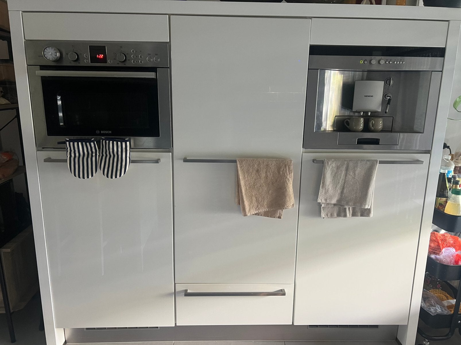 Moderne hoogglans witte keukenwand, Ophalen, Gebruikt, Wit