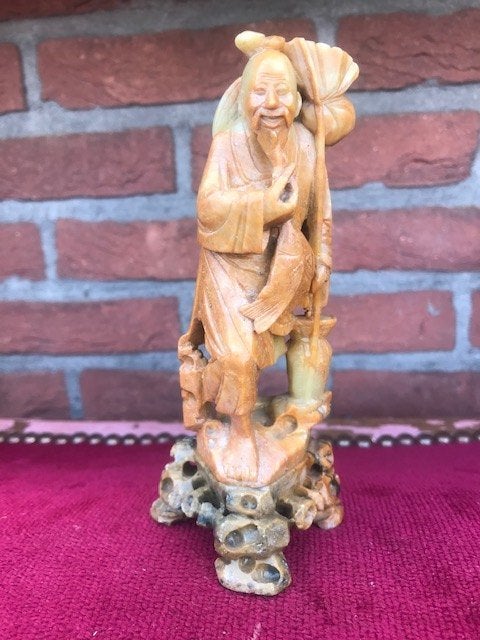 oud steatiet beeld van een visser, China, Antiek en Kunst, Steen/keramiek, China, Beeld, Handgemaakt
