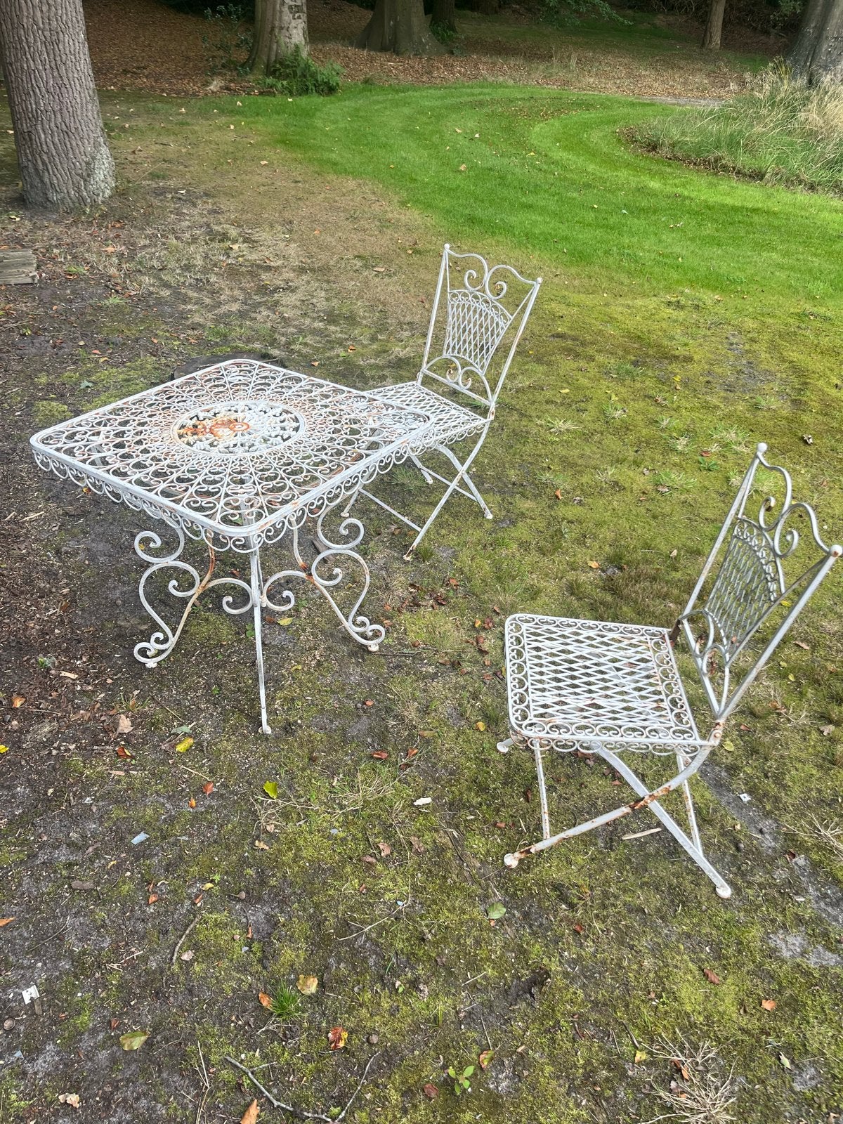 Vintage metalen tuinset met 2 stoelen en tafel