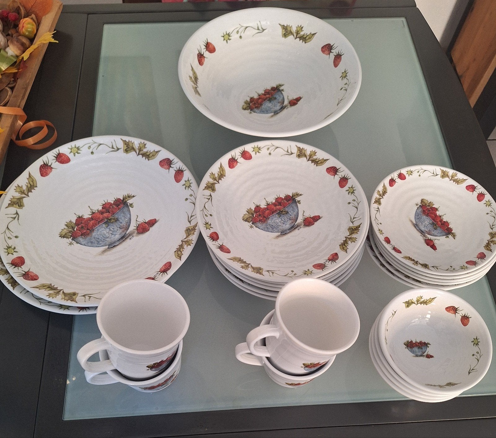 Jet camping servies - compleet aardbeien design, Ophalen of Verzenden