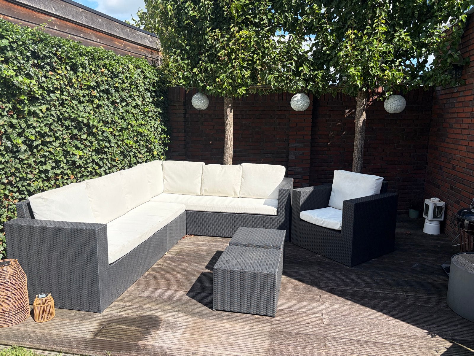 Wicker Loungeset met Hoekbank en Fauteuil, Tuin en Terras, Tuinsets en Loungesets, Ophalen, Gebruikt, Meer dan 8 zitplaatsen, Loungeset