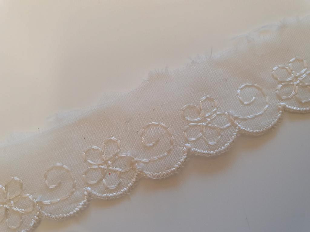 Katoen Broderie kant/band - gebloemd wit 20mm #2656, Hobby en Vrije tijd, Naaien en Fournituren, Ophalen of Verzenden, Nieuw, Lint, Band of Elastiek