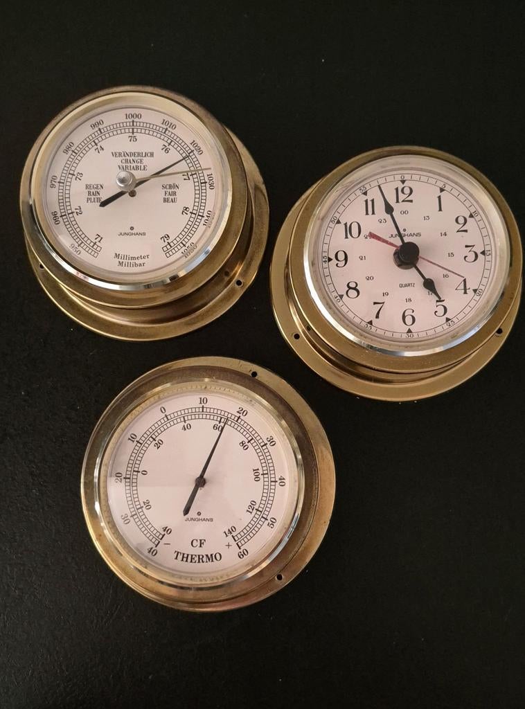 Vintage Junghans Scheepsklok, Barometer en Thermometer Set, Ophalen, Gebruikt, Weerstation