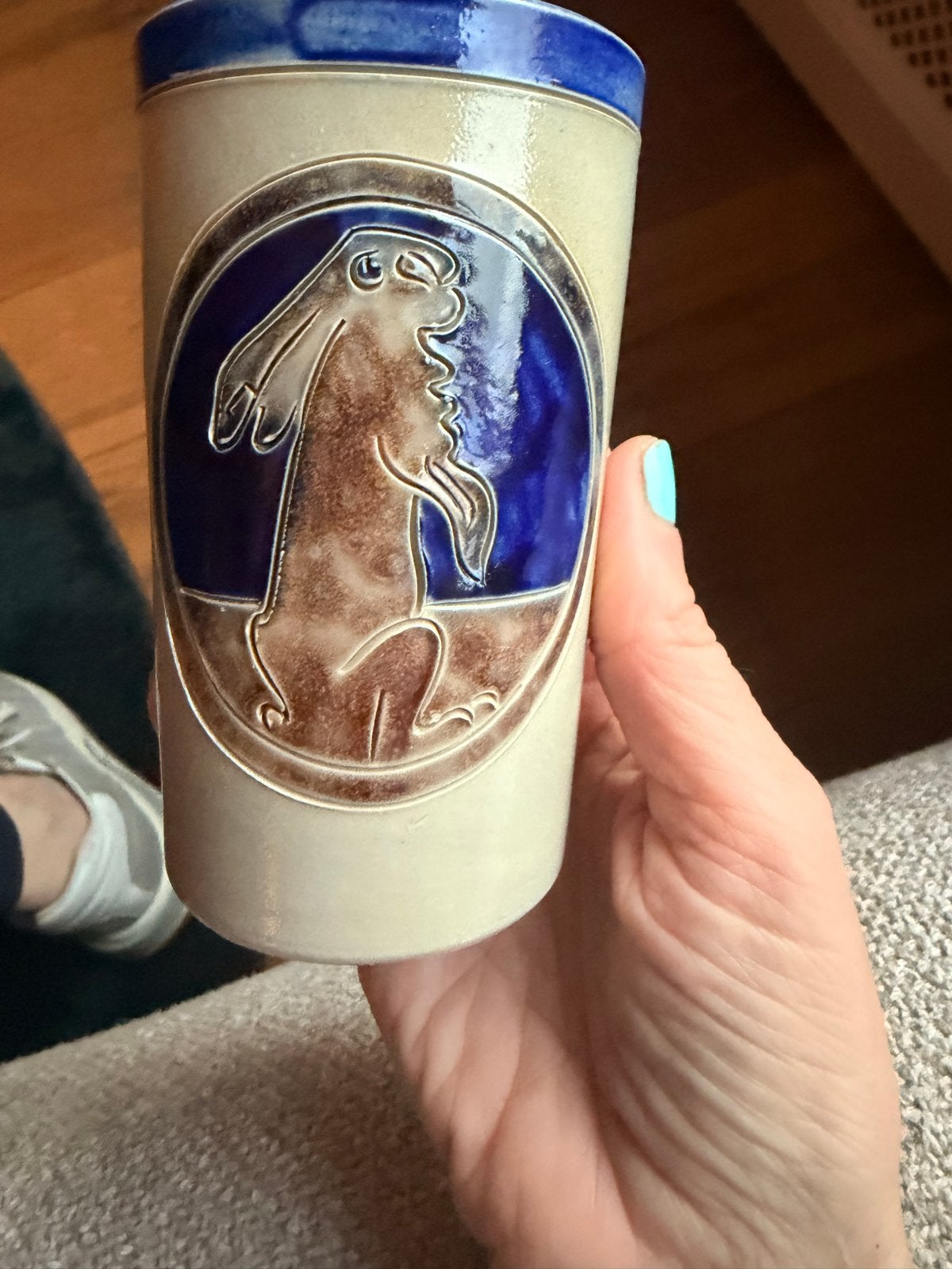 Vintage Jugenstil Keramische Beker met Uniek Konijn Ontwerp, Ophalen of Verzenden