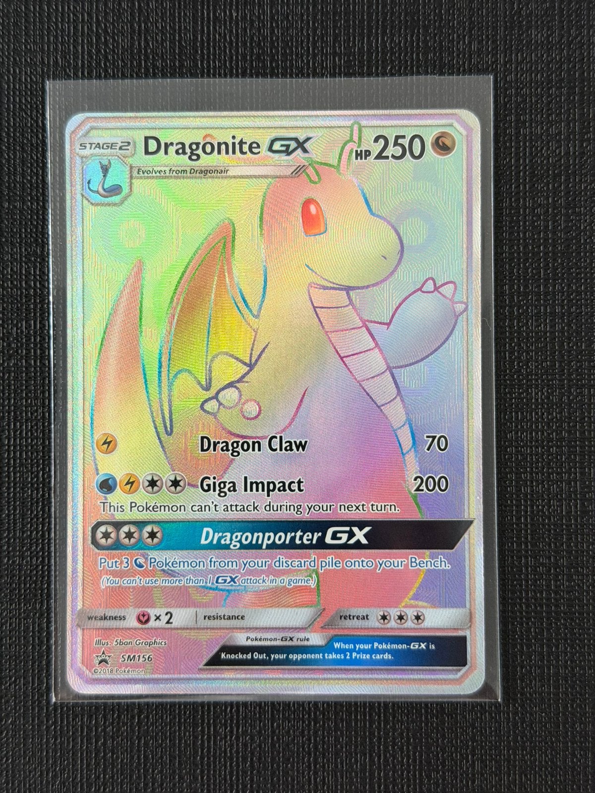 Dragonite GX rainbow mint, Hobby en Vrije tijd, Ophalen of Verzenden, Zo goed als nieuw, Losse kaart, Foil