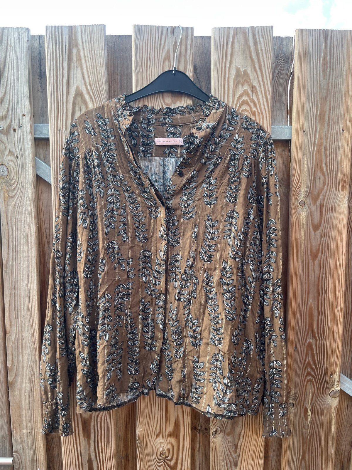 Studio Anneloes Blouse Bruin met Bladprint Maat L, Verzenden, Zo goed als nieuw, Maat 42/44 (L), Bruin