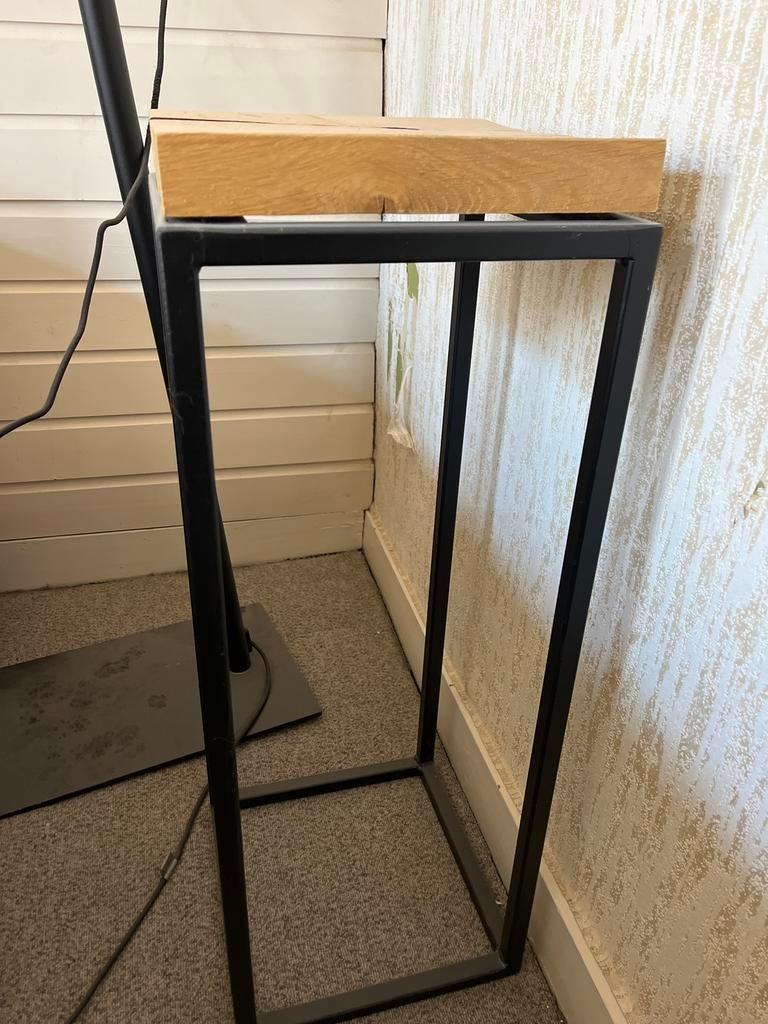 Bijzettafel industrieel design hout en metaal, Ophalen, Minder dan 55 cm, Gebruikt, Vierkant
