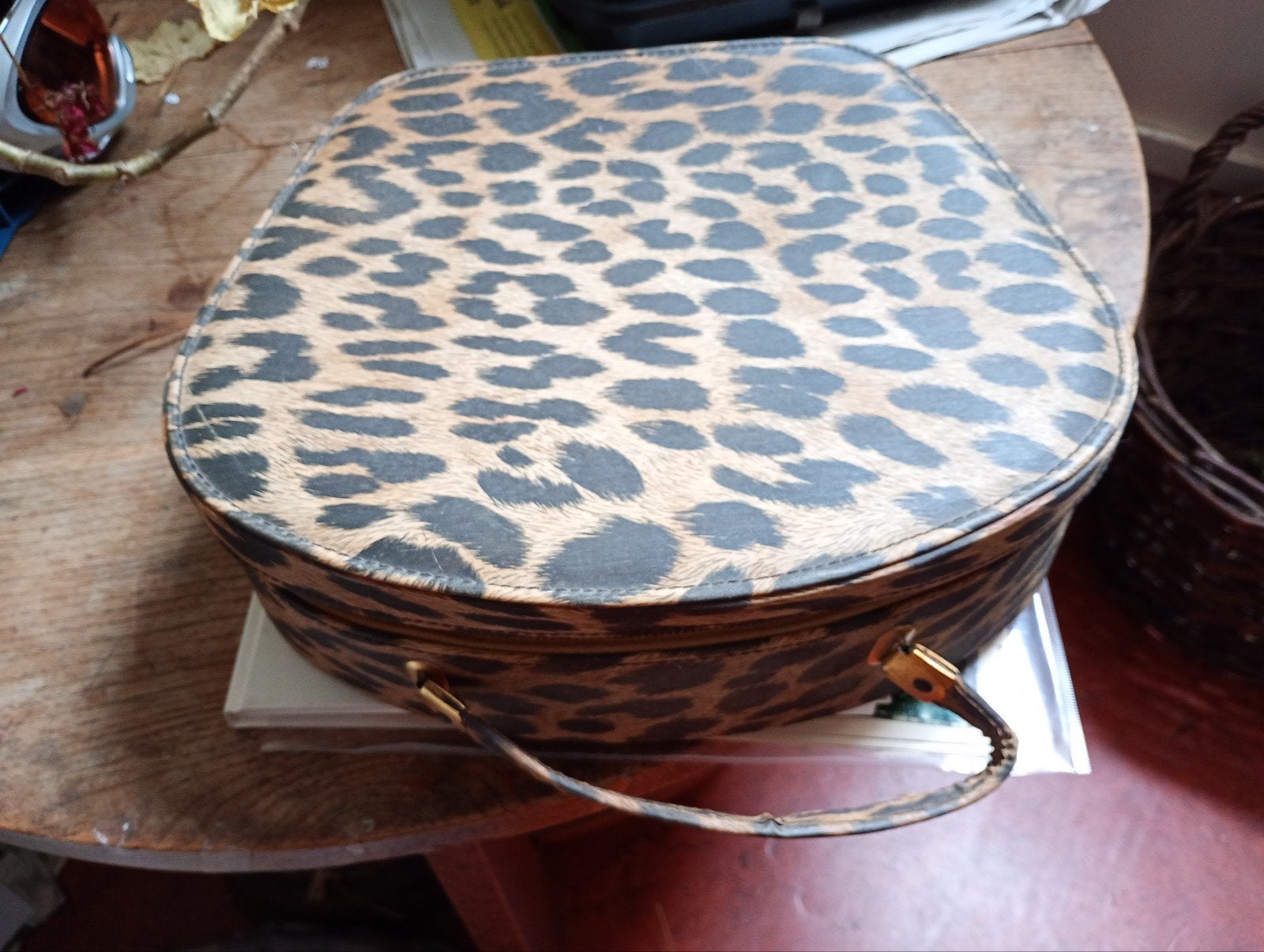 Vintage Beautycase met Luipaardprint, hardcase, Ophalen, Zo goed als nieuw, Bruin, Hardcase