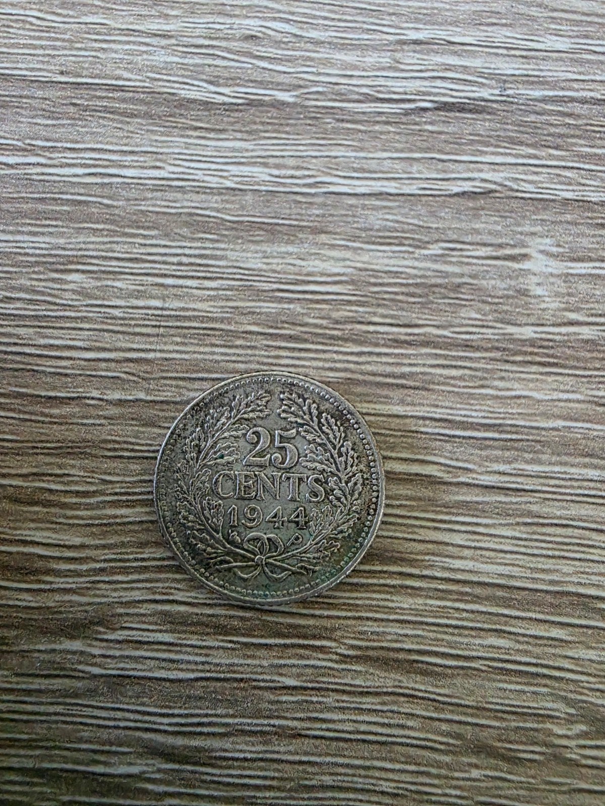 Zilveren 25 cent munt 1944 Wilhelmina - Gebruikte staat, Zilver, 25 cent, Ophalen of Verzenden, Koningin Wilhelmina