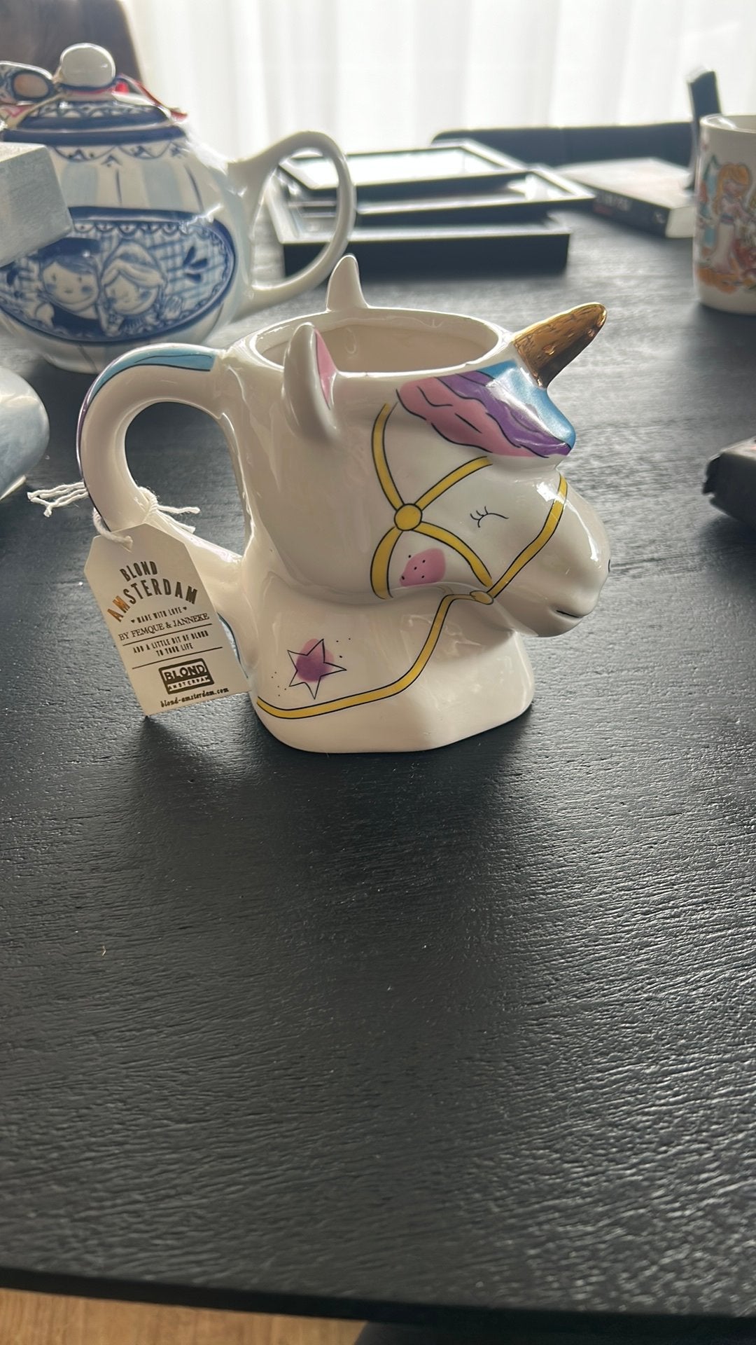 Blond mok unicorn, Ophalen of Verzenden, Zo goed als nieuw, Aardewerk, Kop(pen) en/of Schotel(s)