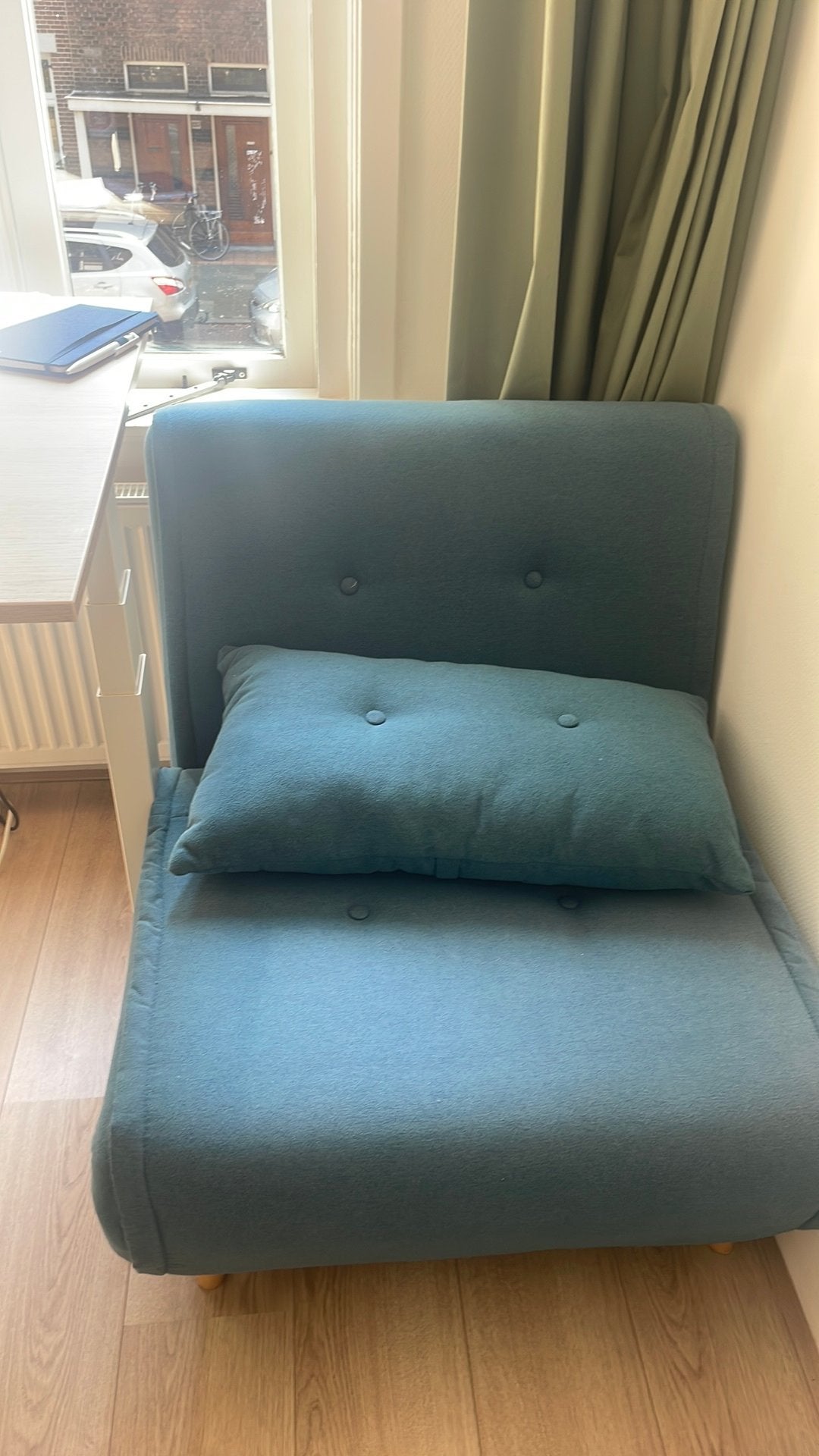 Slaapstoel blauw, Ophalen, Gebruikt, Eenpersoons, Blauw