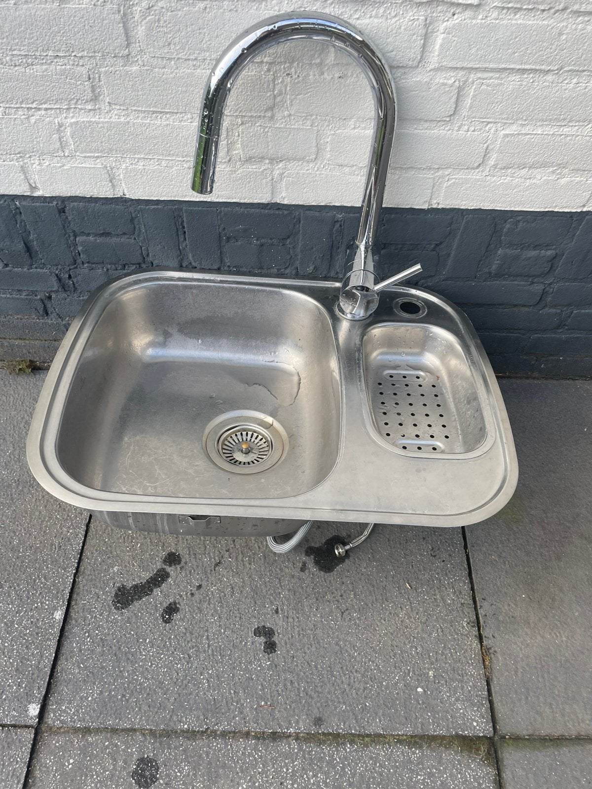 Spoelbak (anderhalf) met Grohe Feel kraan (uittrekbaar), Ophalen, Gebruikt, Kraan