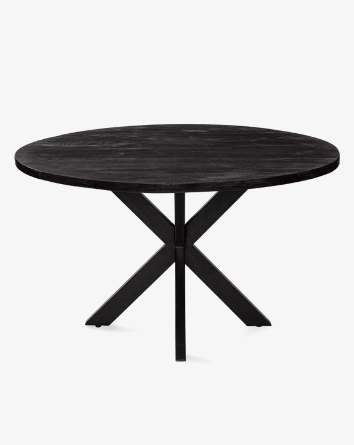 Ronde eettafel 120cm met metalen 4-poot en echt houten blad, Ophalen, 100 tot 150 cm, Rond, Zo goed als nieuw