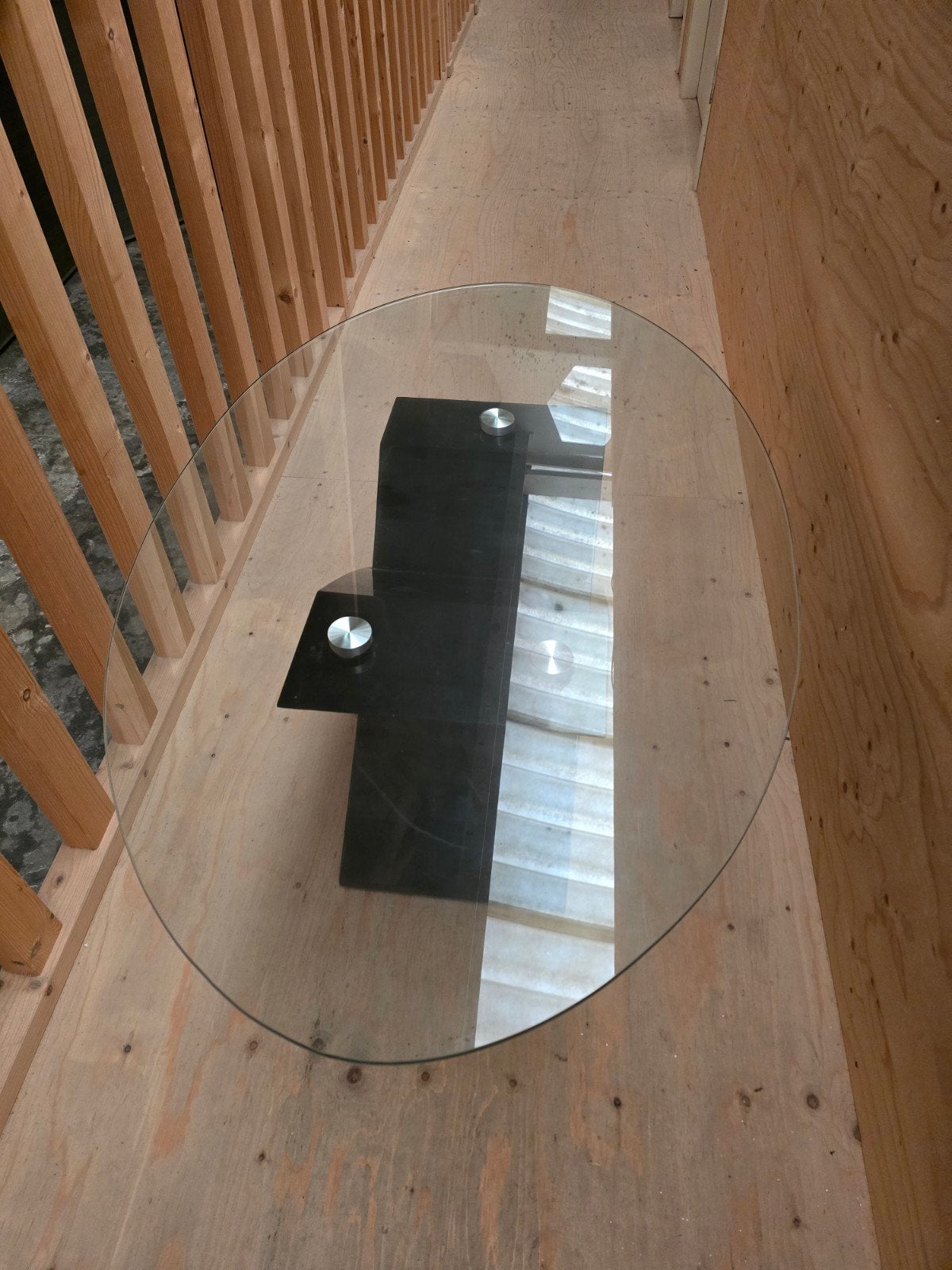 Moderne ovale salontafel met glazen blad, Ophalen, 50 – 75, Gebruikt, Modern