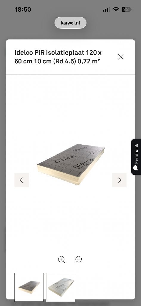 Idelco PIR isolatieplaat 120 x 60 cm 10 cm (Rd 4.5) 0,72 m², Ophalen, Nieuw, Hardschuim (Pir), Minder dan 5 m²