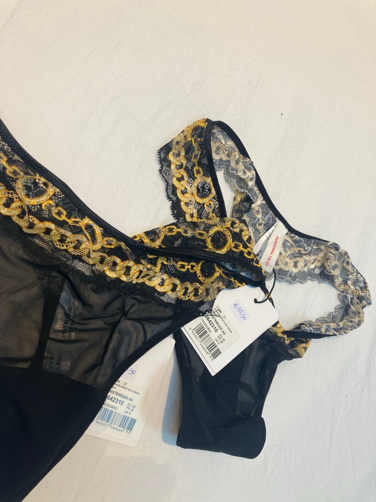 Prima Donna Amsterdam String Zwart met Gouden Kettingprint, Ophalen of Verzenden, Zwart, String