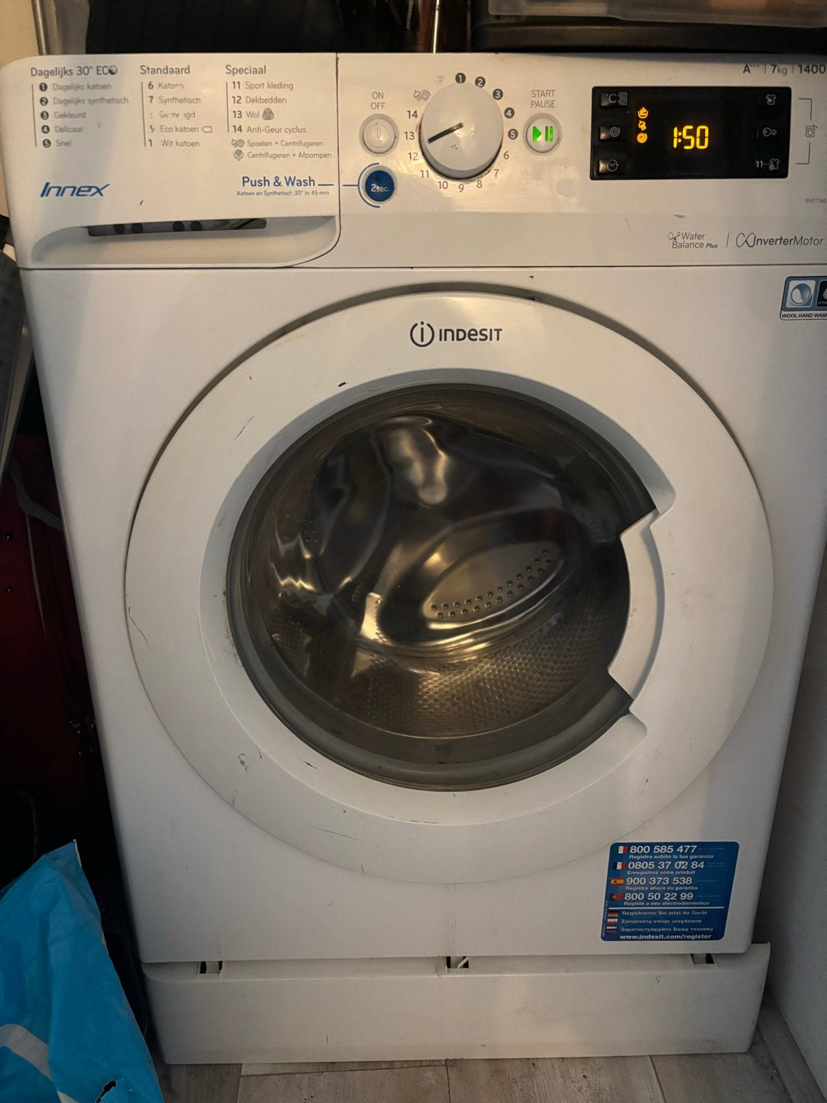 Indesit Innex Wasmachine 7kg 1400 toeren, Witgoed en Apparatuur, Ophalen, Gebruikt, Voorlader, Wolwasprogramma