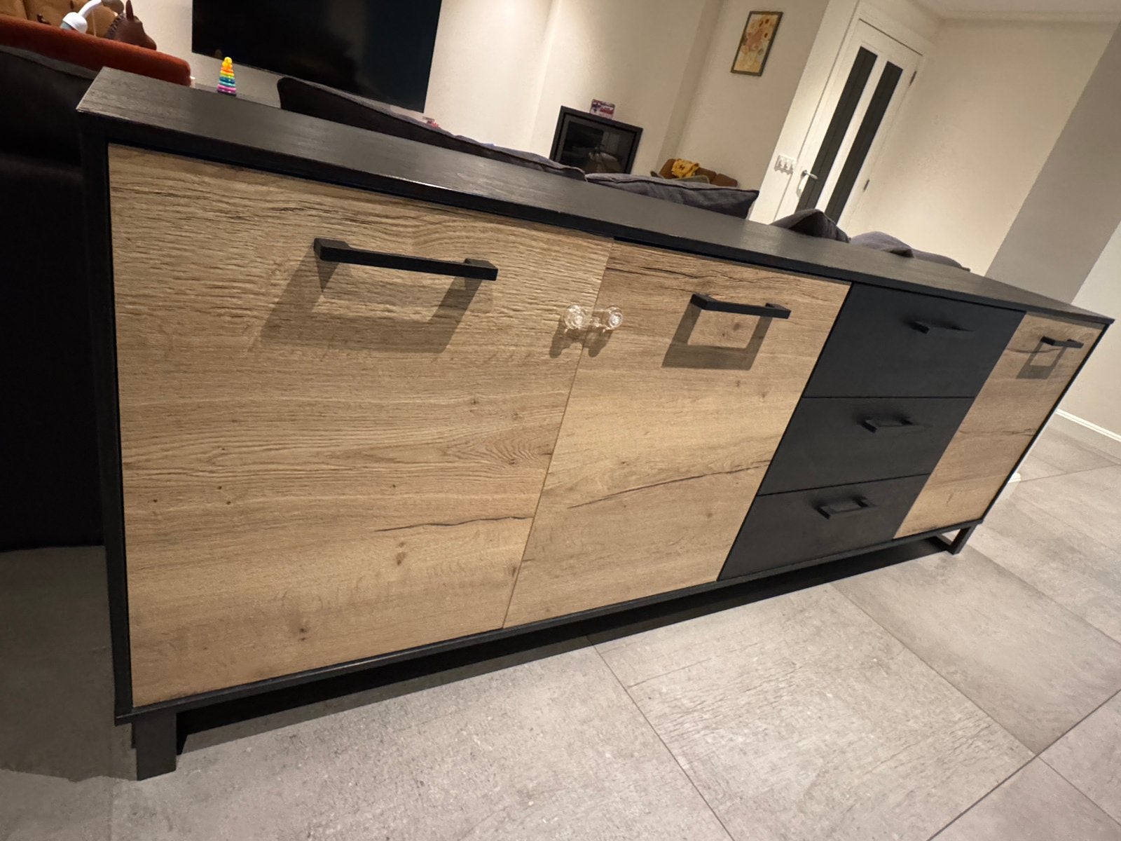 Dressoir 230x70x50 cm - Zwart/Houtkleur, Ophalen, Gebruikt, 200 cm of meer, Met lade(s)