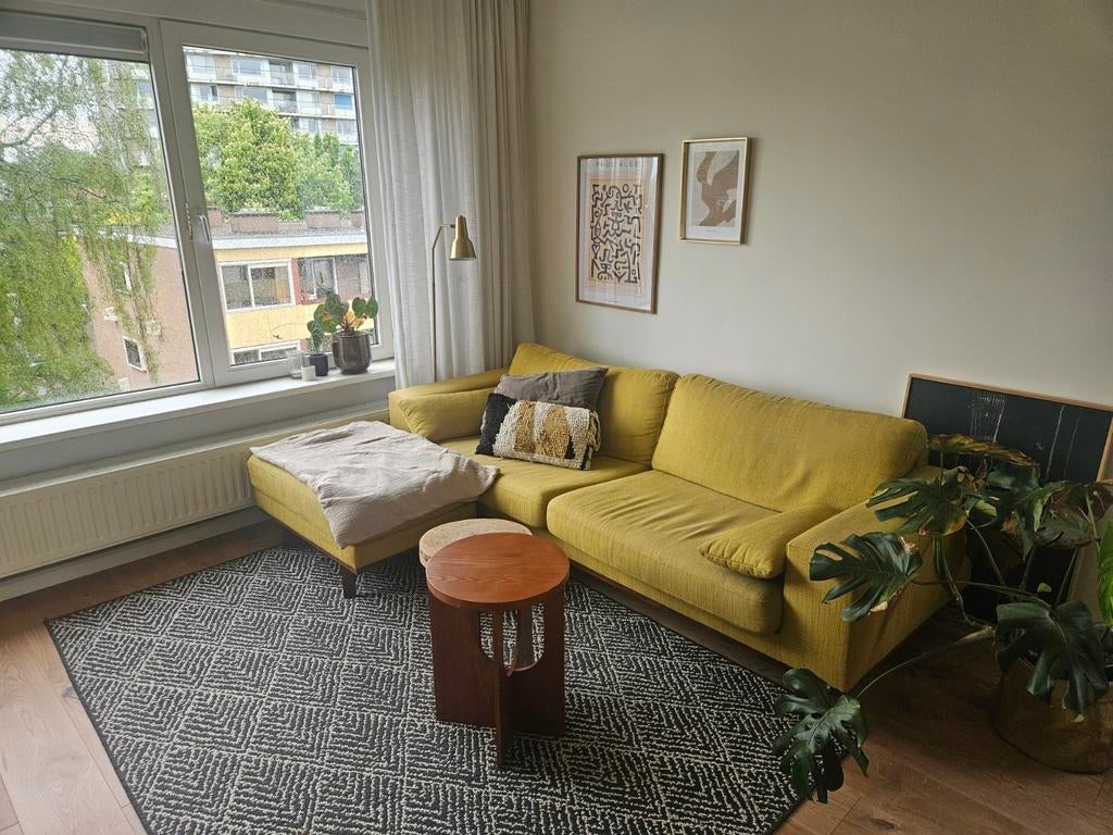 Gele Torino bank met chaise longue, Huis en Inrichting, Banken | Bankstellen, Ophalen, Gebruikt, 100 tot 125 cm, Hoekbank