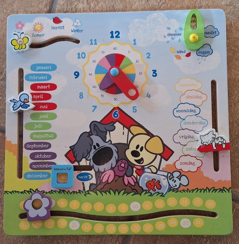 Woezel en Pip (kalender/tijd/weer/jaargetijde), Ophalen, Minder dan 10 stukjes, Zo goed als nieuw, Van hout