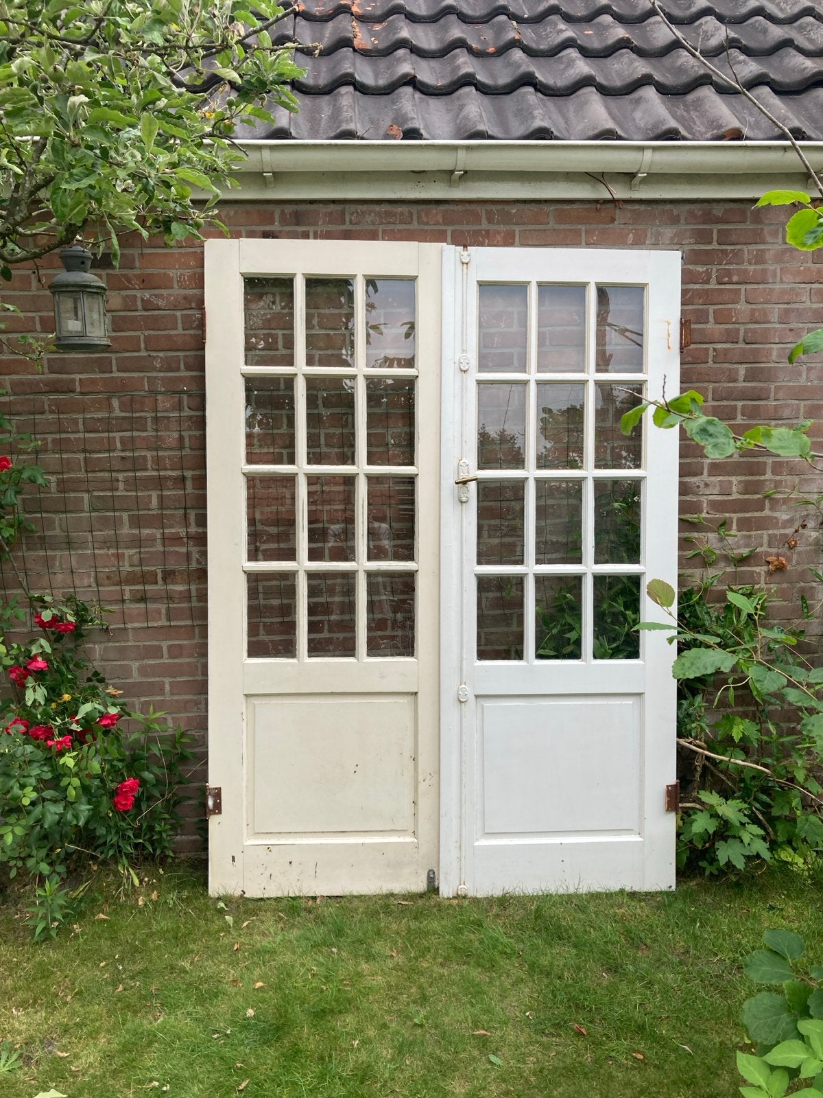 Set van 2 Franse deuren met glas 213,5 x 154,5 x 4, Doe-het-zelf en Verbouw, Deuren en Horren, Ophalen, Gebruikt, 80 tot 100 cm